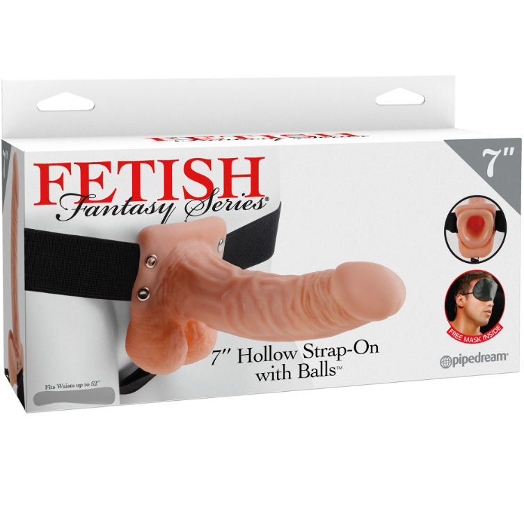 SERIE FETISH FANTASY - 7 STRAP-ON HUECO CON BOLAS DE CARNE DE 17,8 CM