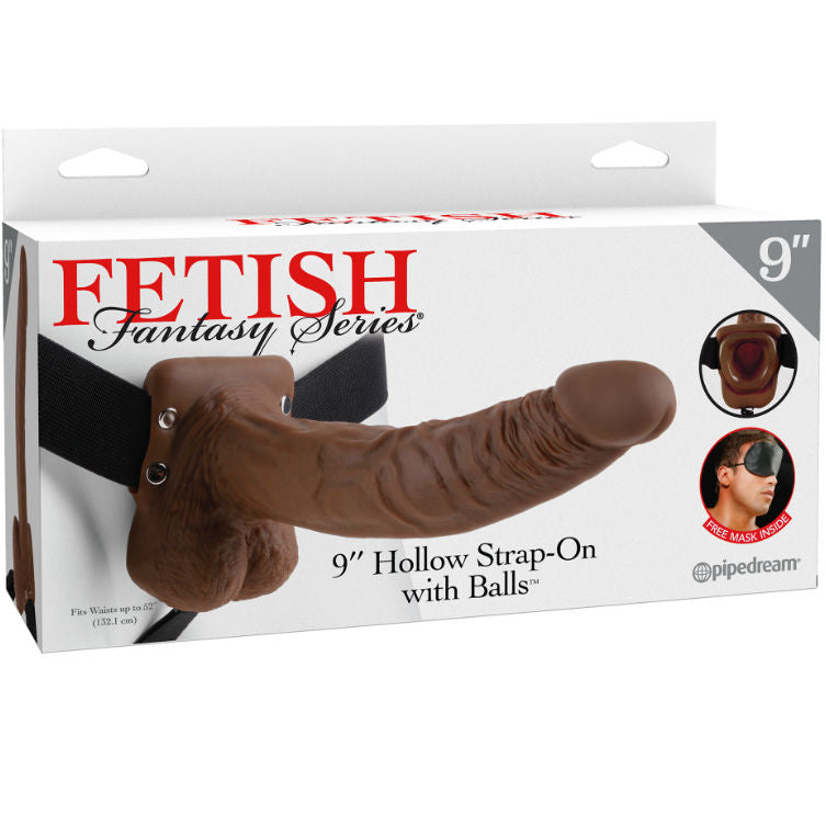 SERIE FETISH FANTASY - STRAP-ON HUECO DE 9 CON BOLAS DE 22,9 CM MARRÓN