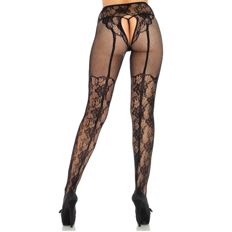 LEG AVENUE - DISEÑO DE MEDIAS FLORES ESPALDA SIN ENTRECIERTO TALLA ÚNICA
