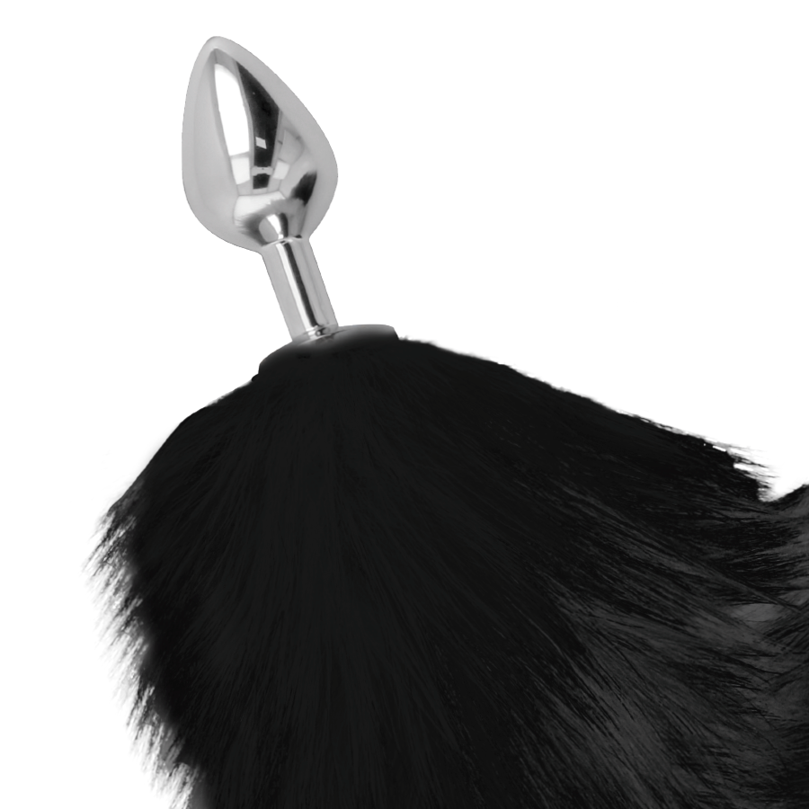DARKNESS - PLUG ANAL PLATA DE 8 CM CON COLA NEGRA