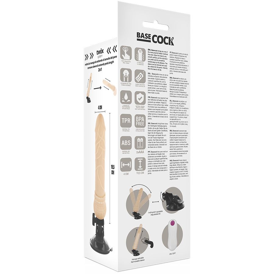 BASECOCK - VIBRADOR CONTROL REMOTO NATURAL REALISTA 19,5 CM -O- 4 CM