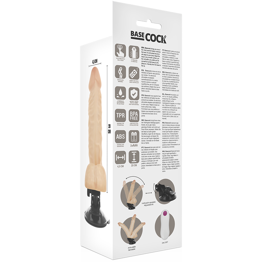BASECOCK - VIBRADOR ARTICULABLE CON CONTROL REMOTO NATURAL 20 CM -O- 4,5 CM