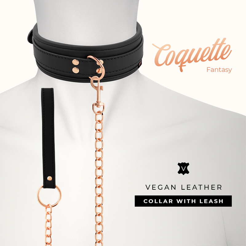 COQUETTE CHIC DESIRE - COLLAR FANTASÍA DE CUERO VEGANO CON FORRO Y ASA DE NEOPRENO