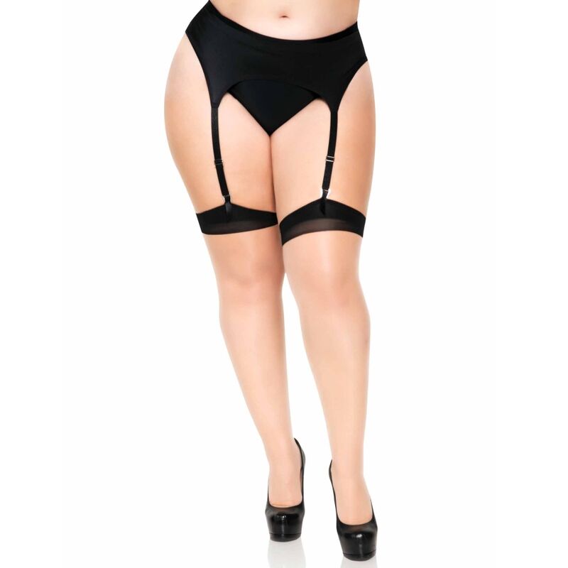 LEG AVENUE - CALCETINES ALTOS DE LYCRA TRANSPARENTE DE BICOLOR CON COSTURA TRASERA Y TACÓN CUBANO PLUS