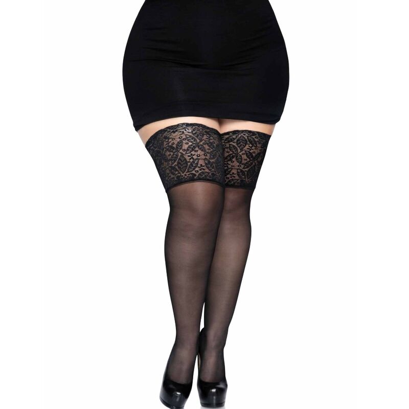 LEG AVENUE - MEDIAS ANCHAS DE ENCAJE NEGRO TALLA ÚNICA