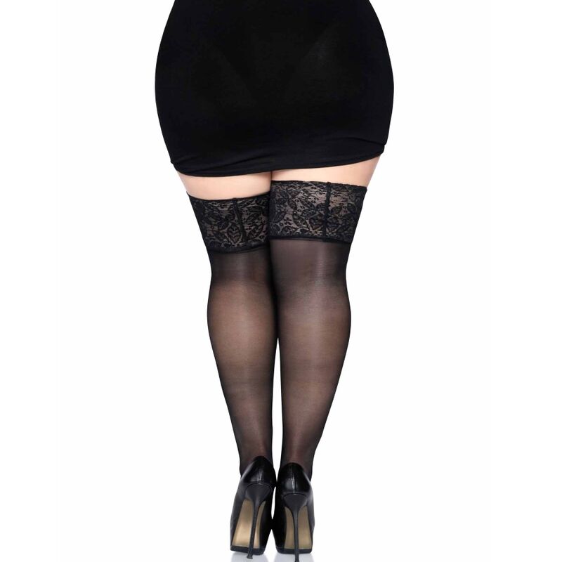LEG AVENUE - MEDIAS ANCHAS DE ENCAJE NEGRO TALLA ÚNICA