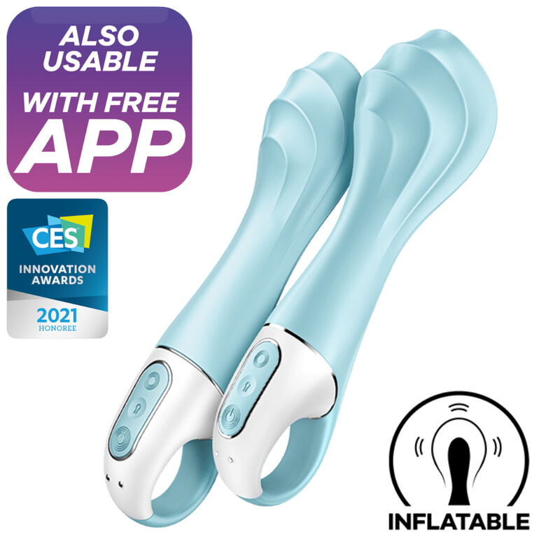 SATISFYER - VIBRADOR CON BOMBA DE AIRE 5+ APP VIBRADOR INFLABLE PUNTO G AZUL