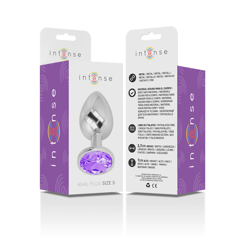 INTENSE - ALUMINUM METAL BUTT PLUG WITH VIOLET CRYSTAL SIZE S