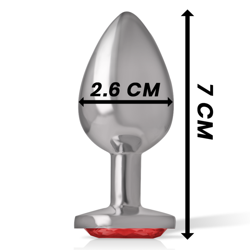INTENSE - ALUMINUM METAL BUTT PLUG WITH RED CRYSTAL SIZE S