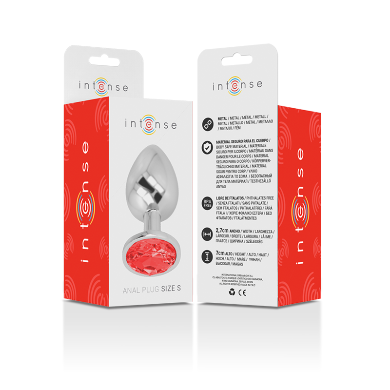 INTENSE - ALUMINUM METAL BUTT PLUG WITH RED CRYSTAL SIZE S