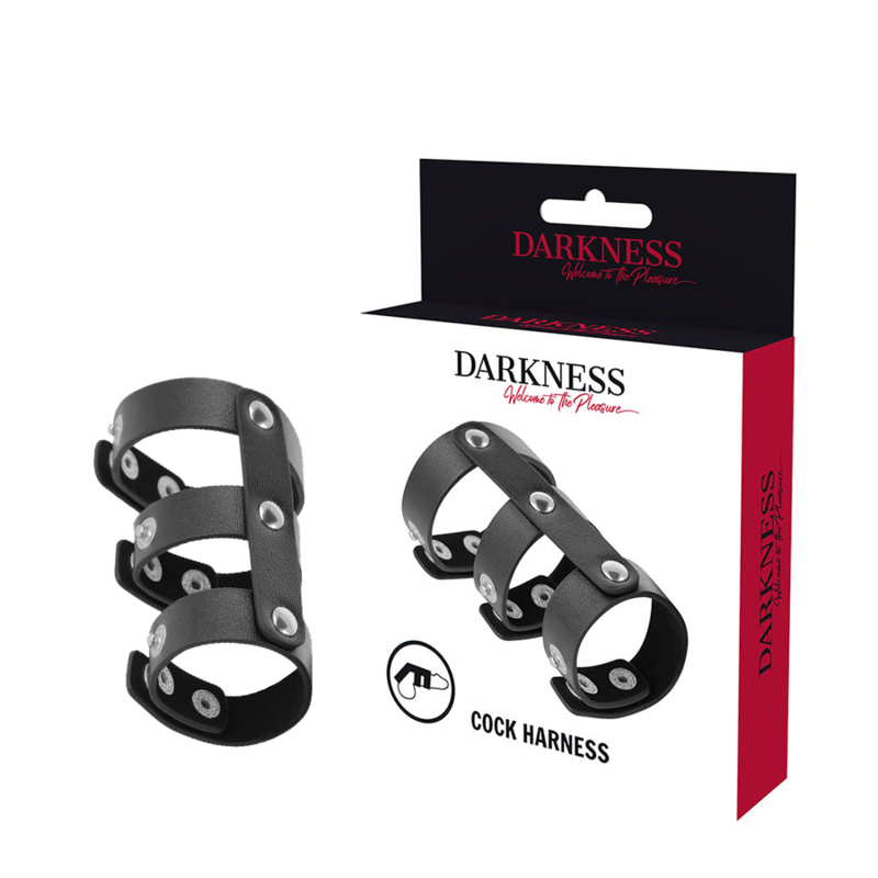 DARKNESS - ADJUSTABLE LEATHER DOUBLE COCK AND TESTICLE RING