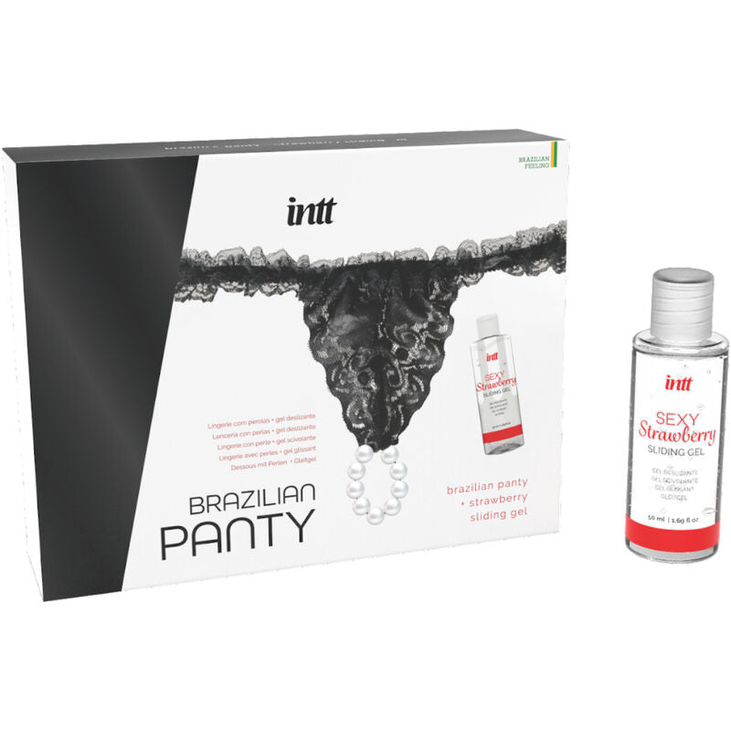 LANZAMIENTOS INTT - PANTALÓN BRASILEÑO NEGRO CON PERLAS Y GEL LUBRICANTE 50 ML