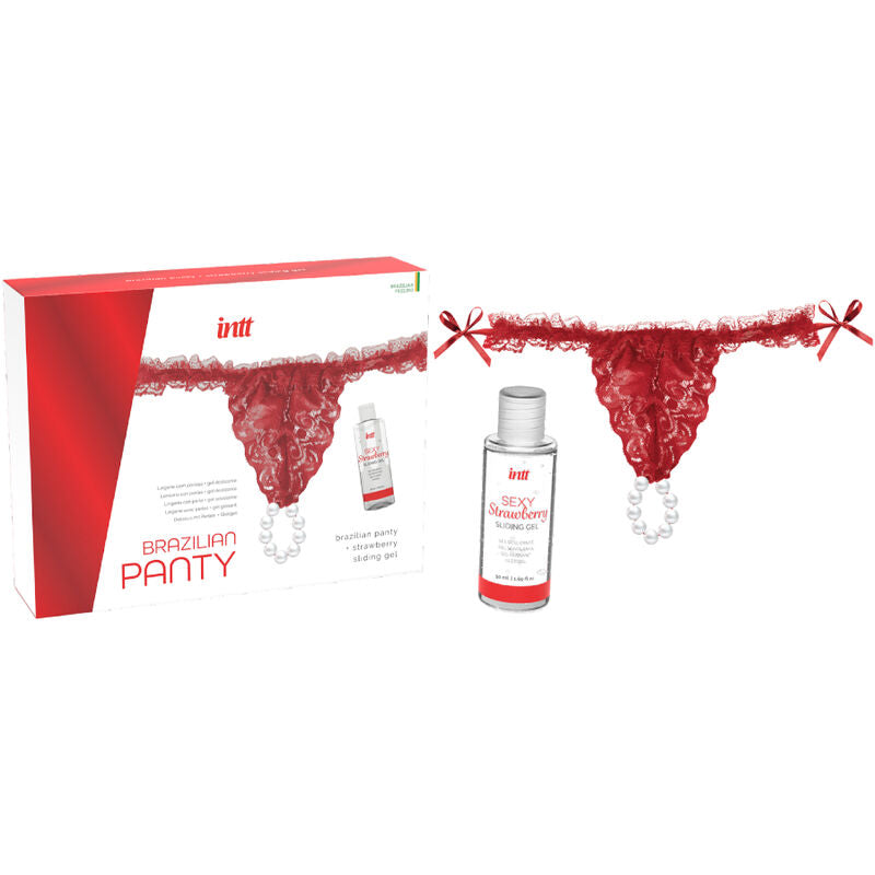 LANZAMIENTOS INTT - PANTALÓN BRASILEÑO ROJO CON PERLAS Y GEL LUBRICANTE 50 ML