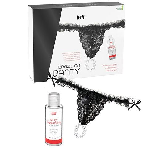LANZAMIENTOS INTT - PANTALÓN BRASILEÑO NEGRO CON PERLAS Y GEL LUBRICANTE 50 ML