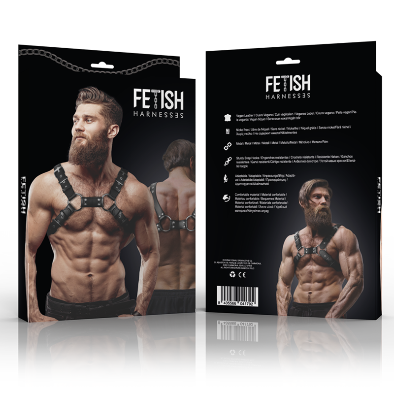 FETISH SUBMISSIVE ATTITUDE - ADJUSTABLE ECO LEATHER CHEST BULLDOG HARNESS FOR MEN