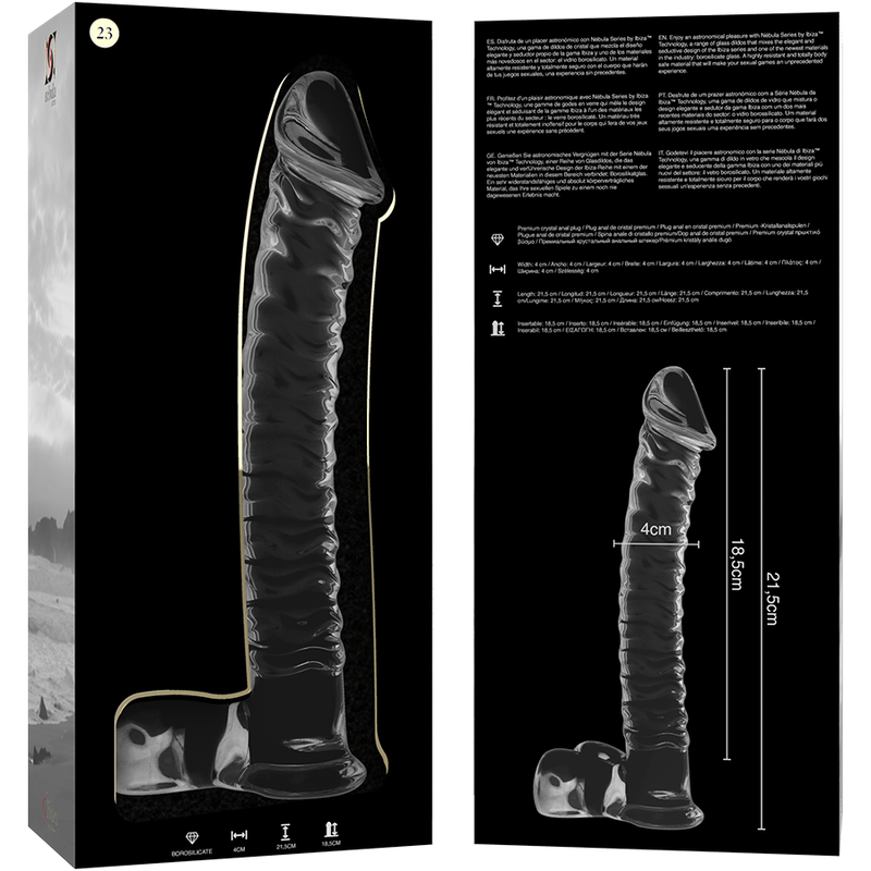 NEBULA SERIES BY IBIZA - MODEL 23 TRANSPARENT BOROSILICATE GLASS DILDO 21.5 CM -O- 4 CM