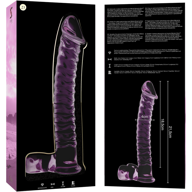 NEBULA SERIES BY IBIZA - MODEL 23 TRANSPARENT BOROSILICATE GLASS DILDO 21.5 CM -O- 4 CM