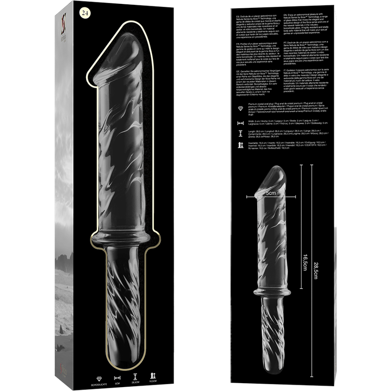 NEBULA SERIES BY IBIZA - MODEL 24 TRANSPARENT BOROSILICATE GLASS DILDO 28.5 CM -O- 5 CM