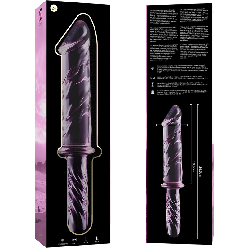 NEBULA SERIES BY IBIZA - MODEL 24 TRANSPARENT BOROSILICATE GLASS DILDO 28.5 CM -O- 5 CM