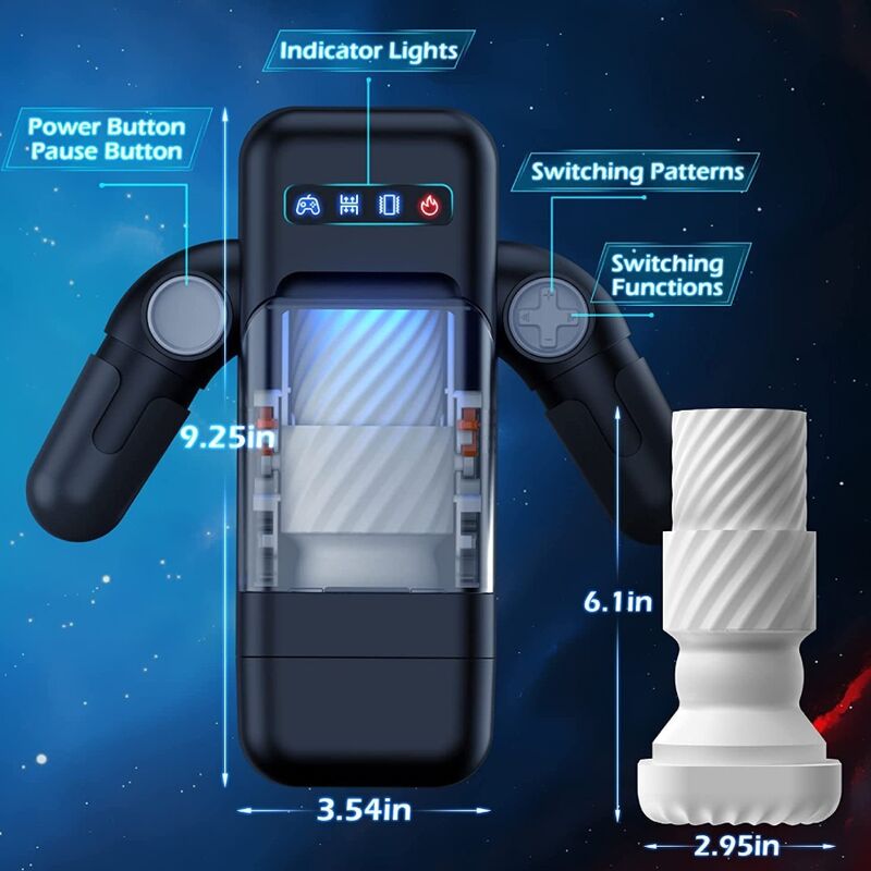 GAME CUP - MASTURBADOR VIBRADOR THRUST CON FUNCIÓN DE CALEFACCIÓN Y SOPORTE MÓVIL - NEGRO