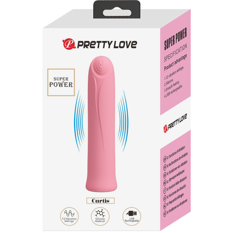 VIBRADOR CURTIS MINI SUPER POWER 12 VIBRAÕES DE SILICONE ROSA