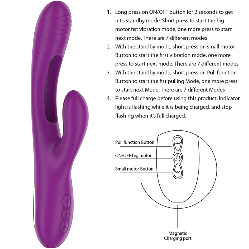 INTENSE - APOLO VIBRADOR MULTIFUNCIÓN RECARGABLE 7 VIBRACIONES CON LENGUA OSCILANTE MORADA