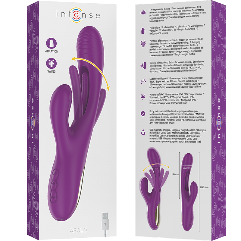 INTENSE - APOLO VIBRADOR MULTIFUNCIÓN RECARGABLE 7 VIBRACIONES CON LENGUA OSCILANTE MORADA