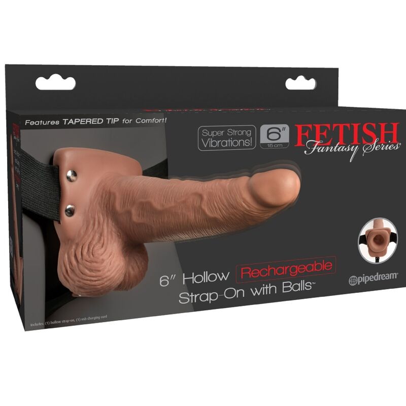 SERIE FETISH FANTASY - ARNÉS AJUSTABLE PENE REALISTA CON TESTICULOS RECARGABLES Y VIBRADOR DE 15 CM
