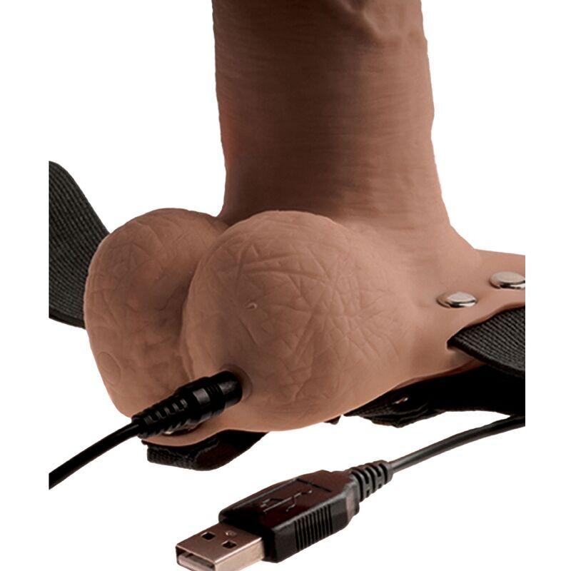 SERIE FETISH FANTASY - ARNÉS AJUSTABLE PENE REALISTA CON TESTICULOS RECARGABLES Y VIBRADOR DE 15 CM