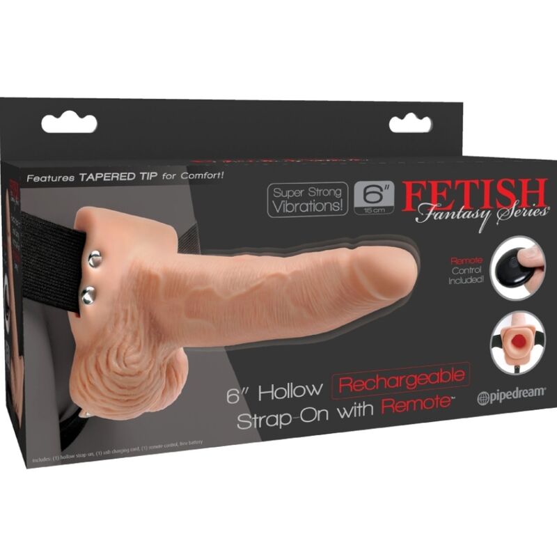 SERIE FETISH FANTASY - ARNÉS AJUSTABLE CON CONTROL REMOTO PENE REALISTA CON TESTICULOS RECARGABLES Y VIBRADOR DE 15 CM