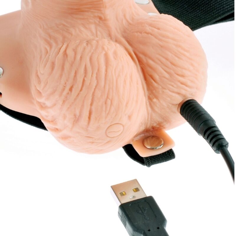 SERIE FETISH FANTASY - ARNÉS AJUSTABLE CON CONTROL REMOTO PENE REALISTA CON TESTICULOS RECARGABLES Y VIBRADOR DE 15 CM