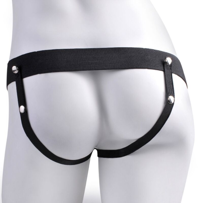 SERIE FETISH FANTASY - ARNÉS AJUSTABLE PENE REALISTA CON BOLAS RECARGABLES Y VIBRADOR DE 17,8 CM