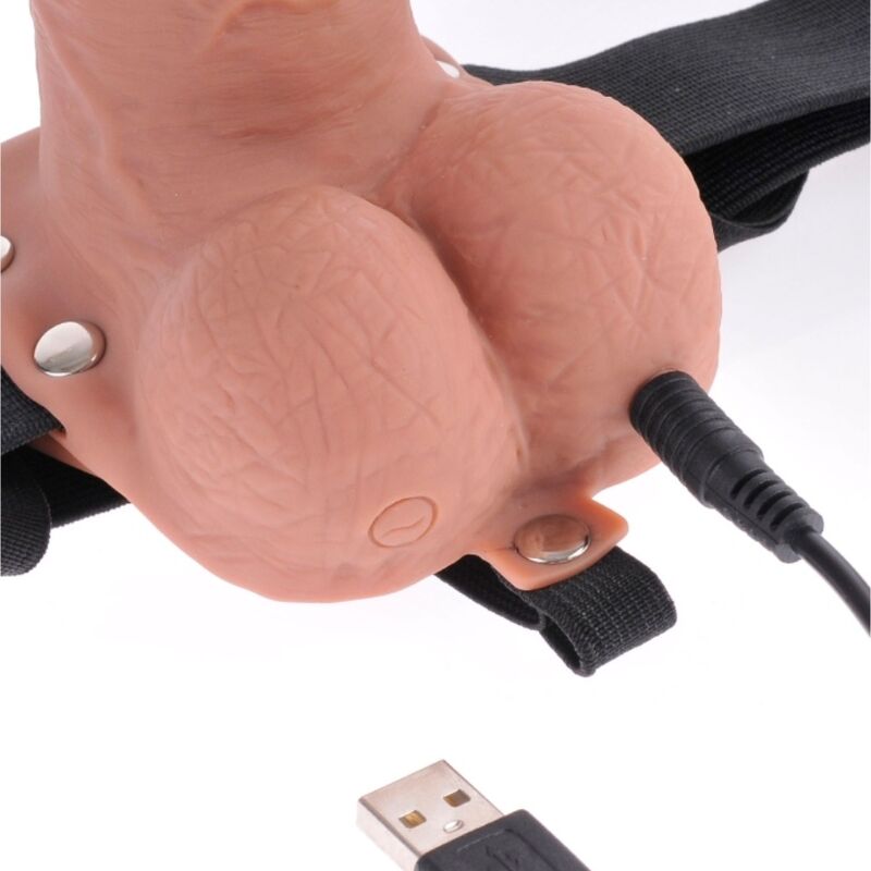 SERIE FETISH FANTASY - ARNÉS AJUSTABLE PENE REALISTA CON BOLAS RECARGABLES Y VIBRADOR DE 17,8 CM