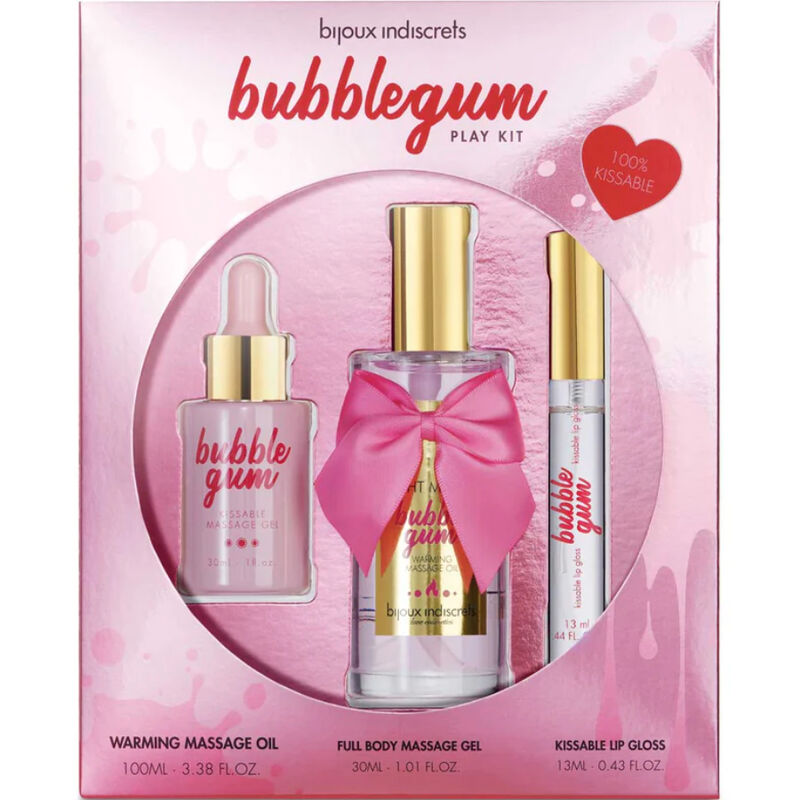 BIJOUX - KIT DE JUEGO BUBBLEGUM INDISCRETS CON ACEITE EN GEL Y BRILLO DE LABIOS