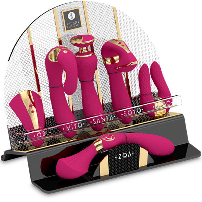 SHUNGA - EXPOSITOR DE 6 MASAJEADORES ÍNTIMOS FUCSIA