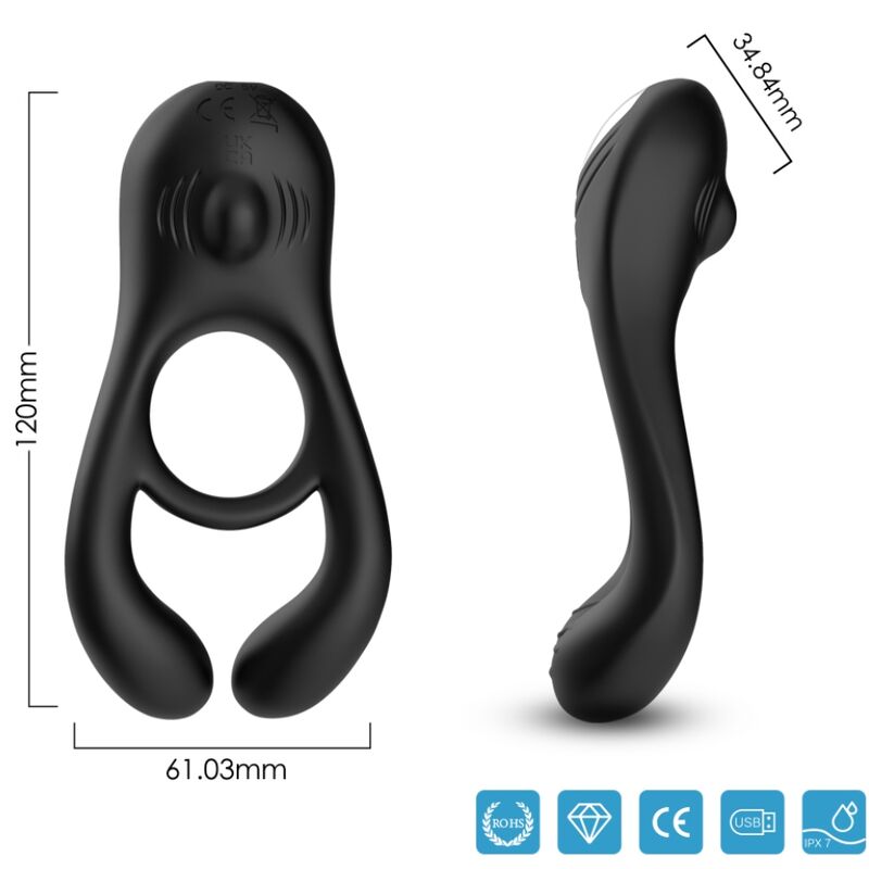 ARMONY - VEYRON ANILLO VIBRADOR DOBLE PARA PAREJAS CON CONTROL REMOTO NEGRO