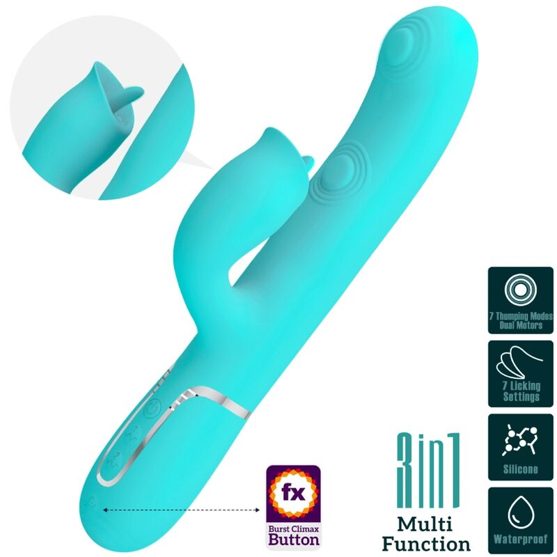 PRETTY LOVE - AQUA GREEN LICK RABBIT VIBRATOR