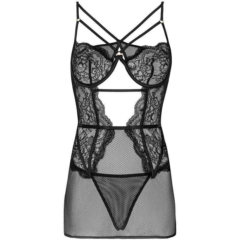 LIVCO CORSETTI FASHION - CAMISA BARIRIN LC 90633 + BRAGUITA NEGRA L/XL