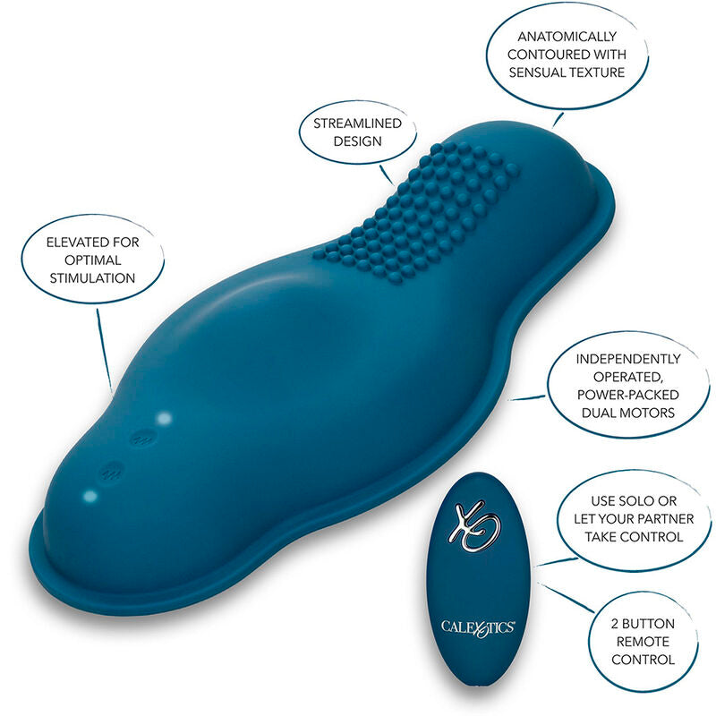 CALEXOTICS - MASAJEADOR DE MONTURA CON MOTOR DUAL Y CONTROL REMOTO AZUL