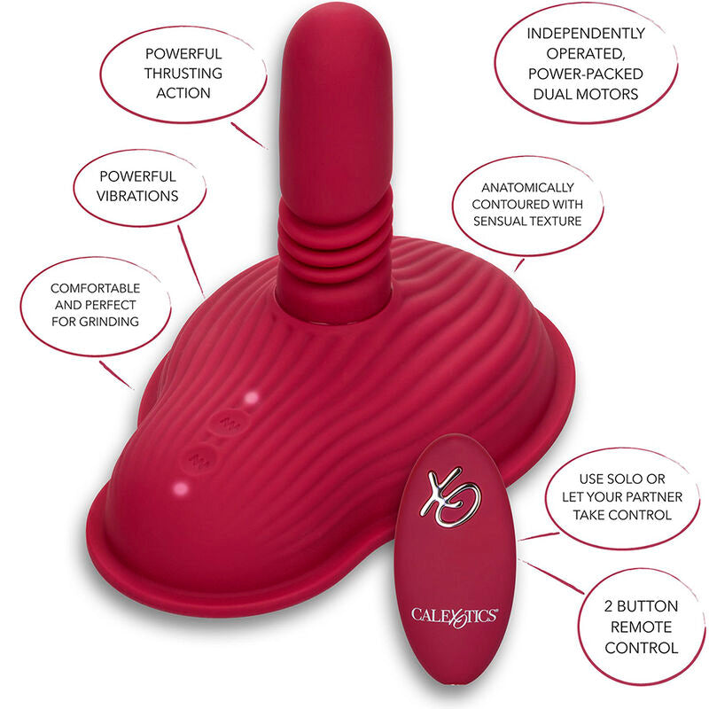CALEXOTICS - MASAJEADOR DE MONTURA CON MOTOR DUAL Y CONTROL REMOTO ROJO