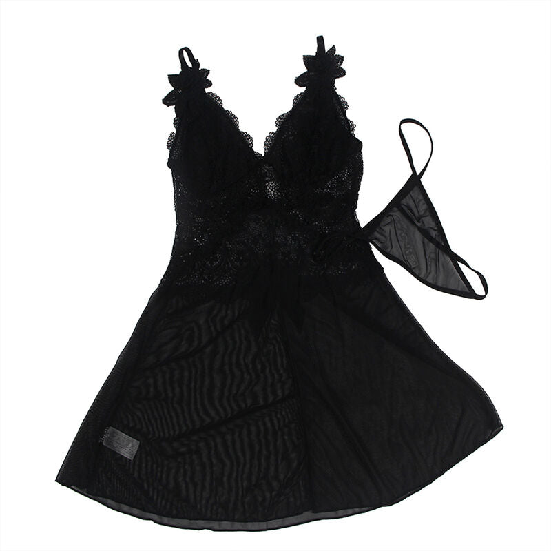 SUBBLIME - BABYDOLL EN TEJIDO DE TUL CON ENCAJE Y DETALLE DE FLORES NEGRO S/M