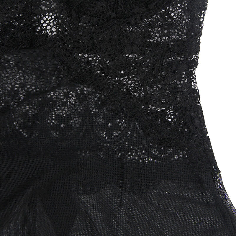 SUBBLIME - BABYDOLL EN TEJIDO DE TUL CON ENCAJE Y DETALLE DE FLORES NEGRO S/M