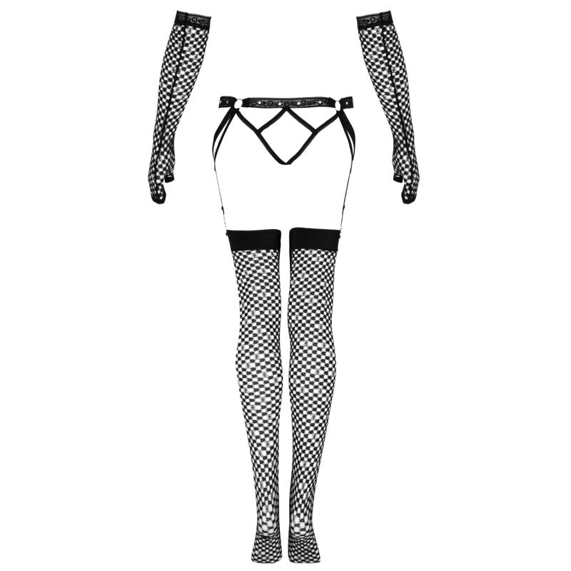 LIVCO CORSETTI FASHION - CONJUNTO NEMALIA DE LIGA + MEDIAS + GUANTES NEGROS