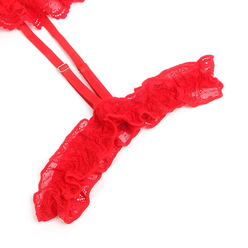 SUBBLIME - TEDDY CON LIGA CON DETALLE DE ENCAJE Y TIRANTES ROJOS S/M