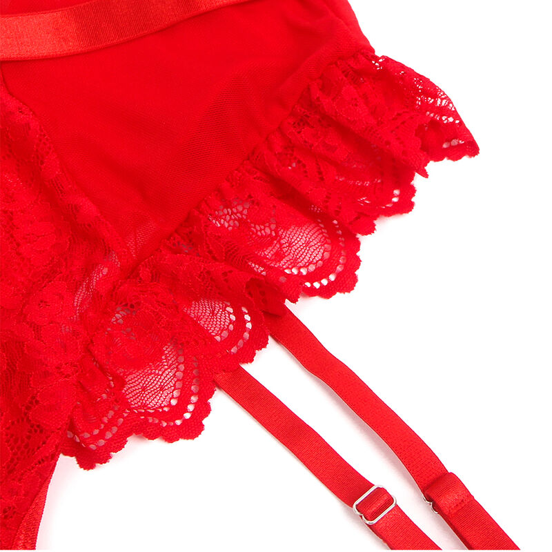 SUBBLIME - TEDDY CON LIGA CON DETALLE DE ENCAJE Y TIRANTES ROJOS S/M