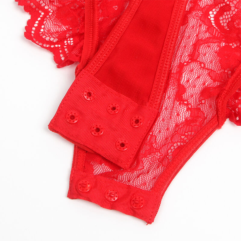 SUBBLIME - TEDDY CON LIGA CON DETALLE DE ENCAJE Y TIRANTES ROJOS S/M
