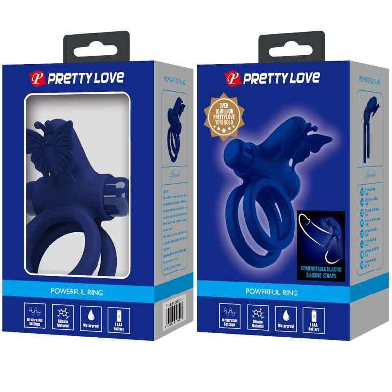 PRETTY LOVE - ANILLO DOBLE JAMELE CON ESTIMULADOR DE VIBRACIÓN Y MARIPOSA AZUL