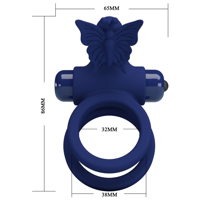 PRETTY LOVE - ANILLO DOBLE JAMELE CON ESTIMULADOR DE VIBRACIÓN Y MARIPOSA AZUL