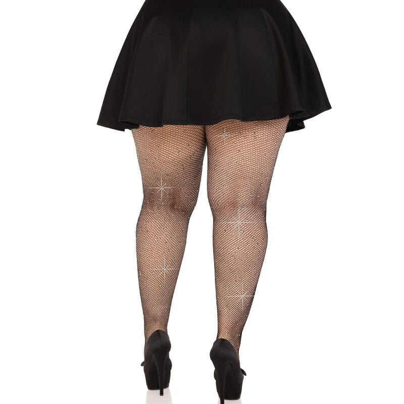 LEG AVENUE - BLACK PLUS SIZE CRYSTAL MESH SOCKS