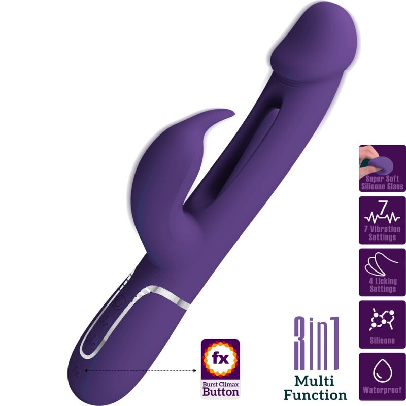 PRETTY LOVE - VIBRADOR CONEJO MULTIFUNCIÓN 3 EN 1 KAMPAS CON LENGUA VIOLETA